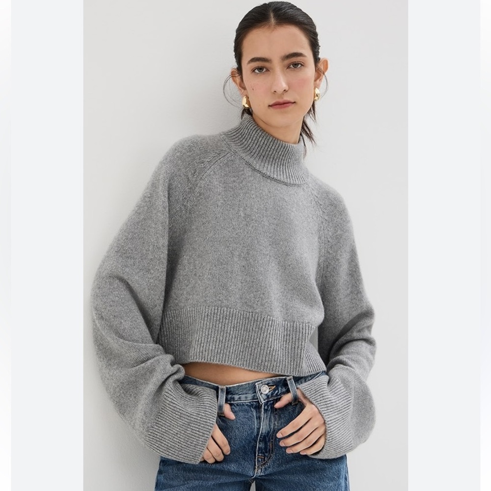 NWT REFORMATION GARRETT Cashmere Cropped TurtleNeck Sweatrr IN Size L